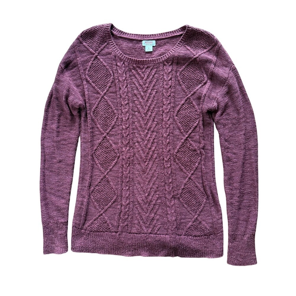 Mossimo Supply Co Womens Cable Knit Sweater Maroon Long Sleeve Scoop Neck S